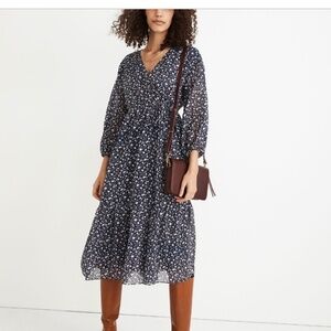 Madewell Tie-Waist Midi Floral Dress in Harvest Vine Size Medium EUC